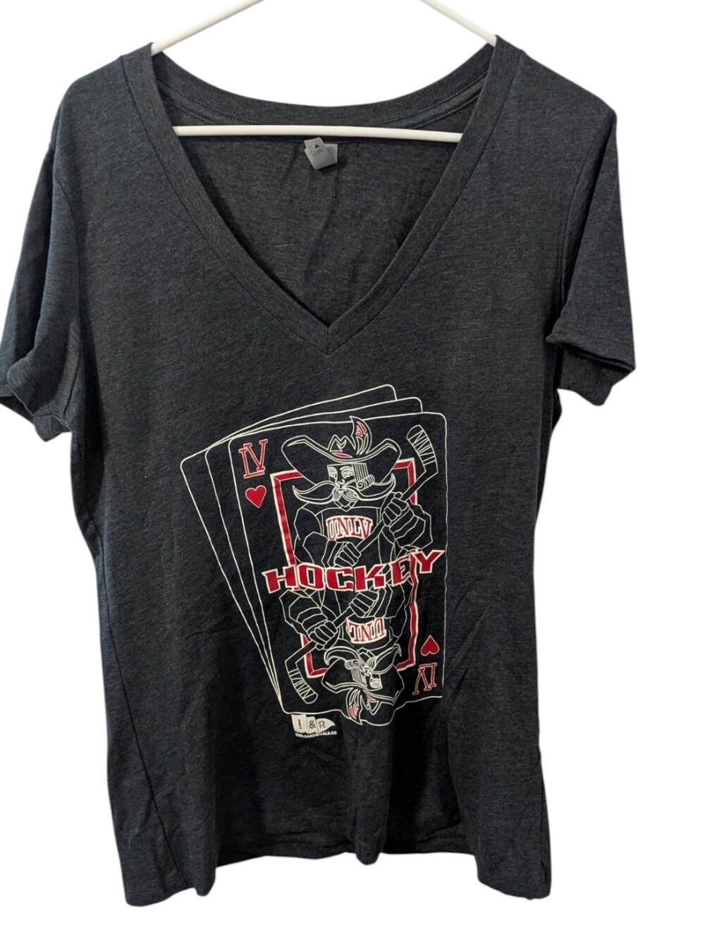 Women's Grey V-Neck UNLV Hockey Graphic Tee